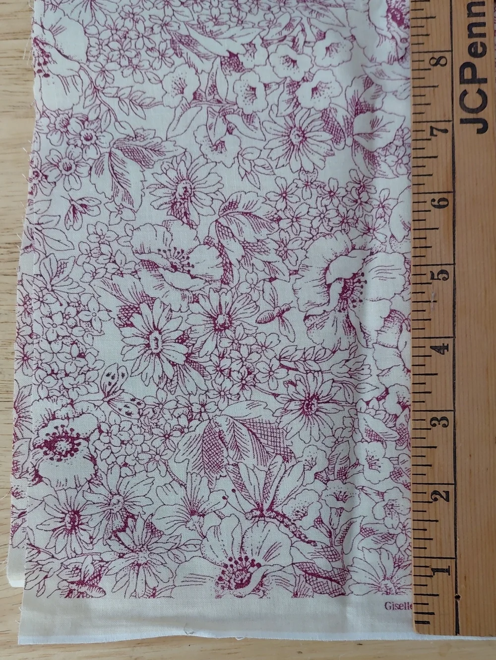 Springs Industries Giselle #5275 Maroon & Cream Floral Cotton Fabric 1.75 Yards